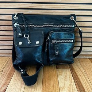 Fossil black leather crossbody purse. 12Wx10H